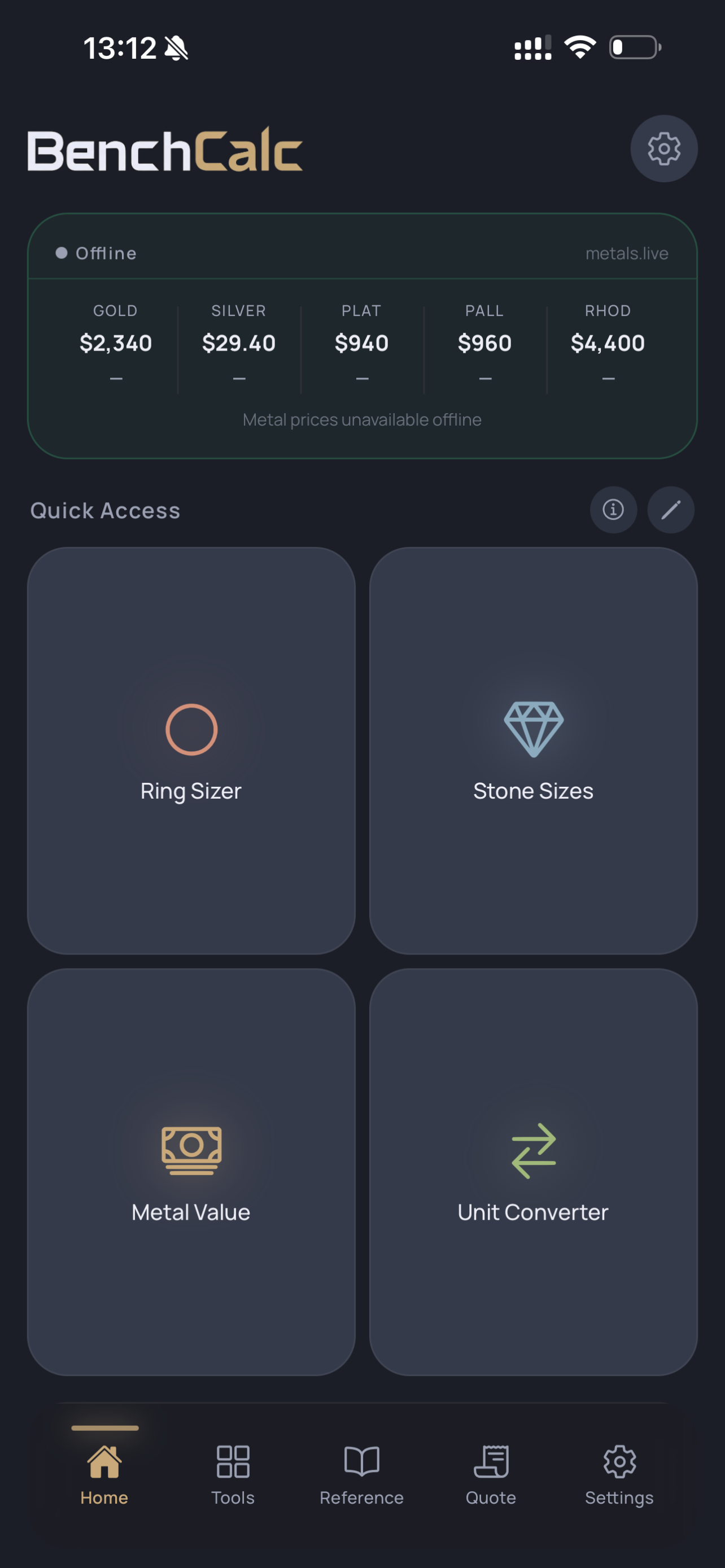 BenchCalc Home Screen